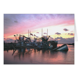 Bateaux de crevette au coucher du soleil