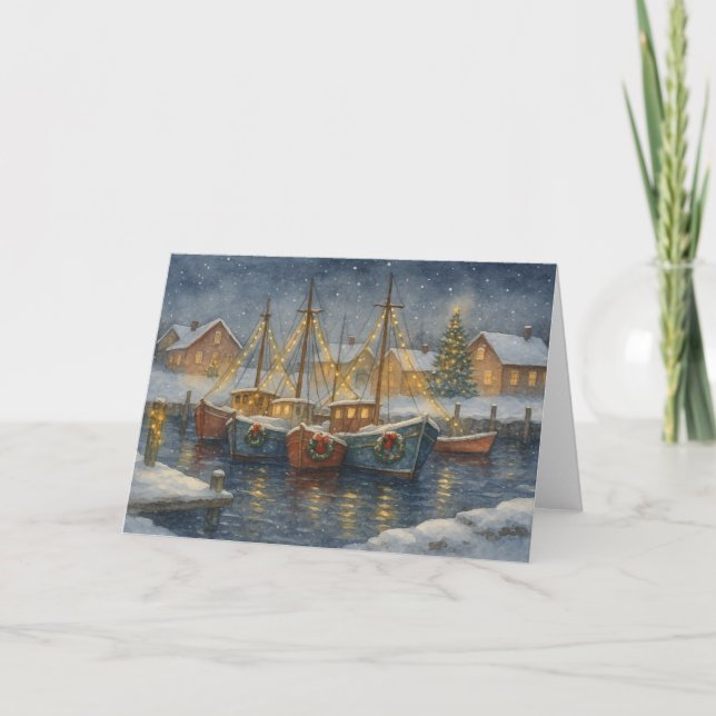 Bateaux de pêche en port Carte de Noël (Devant)