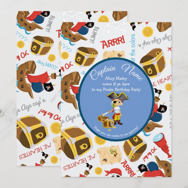 Bateaux et trésor  Invitation de pirate de fête (Devant / Derrière)