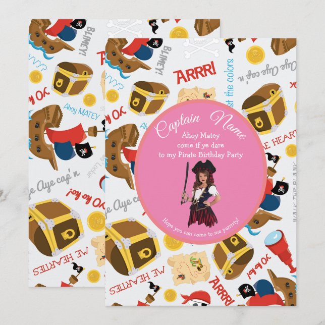 Bateaux roses et trésor  Invitation à une fête de  (Devant / Derrière)