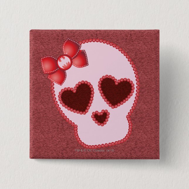 Batgirl Skull With Bow 2 Inch Square Button (Front)