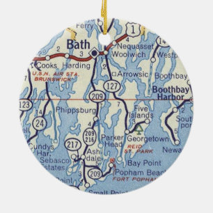Bath and Boothbay Harbor Vintage Map Ceramic Ornament