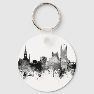 Bath England Skyline Cityscape Black White Keychain
