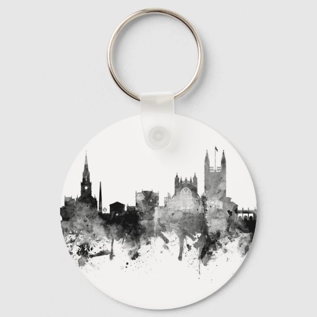 Bath England Skyline Cityscape Black White Keychain (Front)