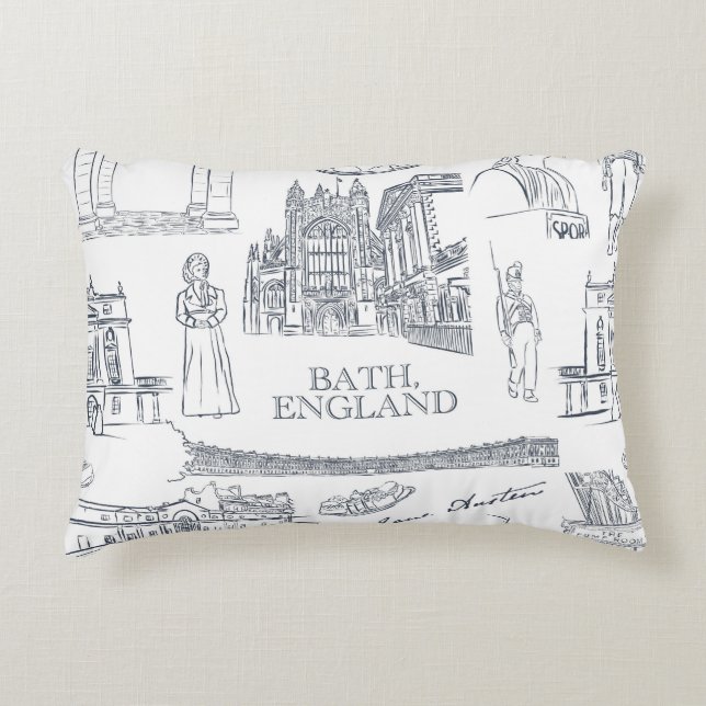 Bath, England Toile style pattern, Jane Austen Accent Pillow (Front)