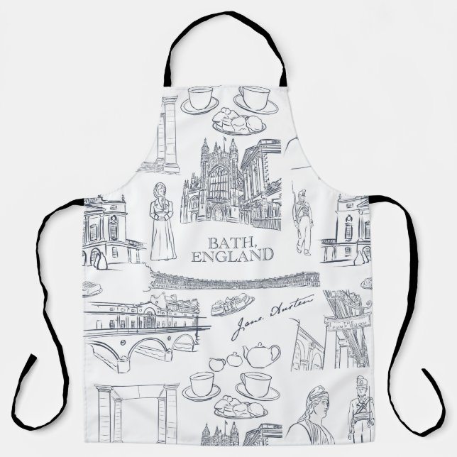 Bath, England Toile style pattern, Jane Austen Apron (Front)