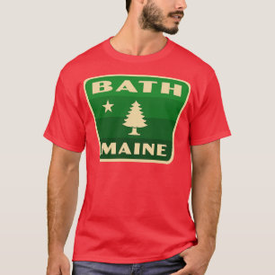 Bath Maine Retro Pine Tree Badge Green T-Shirt