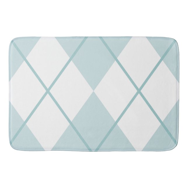 Bath Mat/Blue and White Plaid Diamond Pattern Mat (Front)
