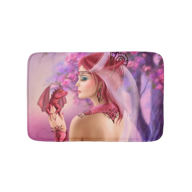 Bath Mat fantasy woman queen and red dragon (Front)