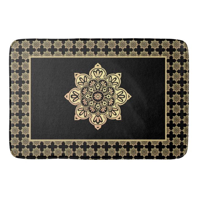  Bath Mat, gold Medallions on black Bath Mat (Front)