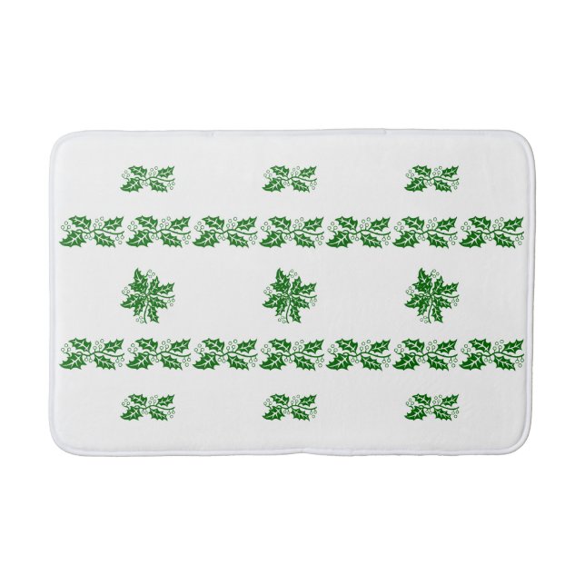 Bath mat - Green Holly Leaves (Front)