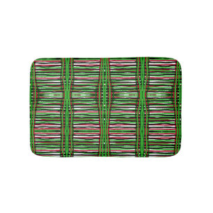 Bath Mat Green, Red, Black, White Stripes