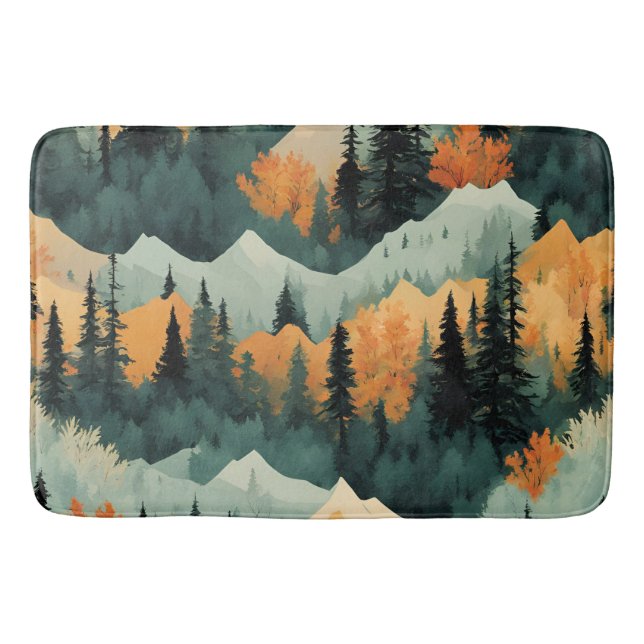 Bath Mat Mountains And Trees Green And Orange (Front)