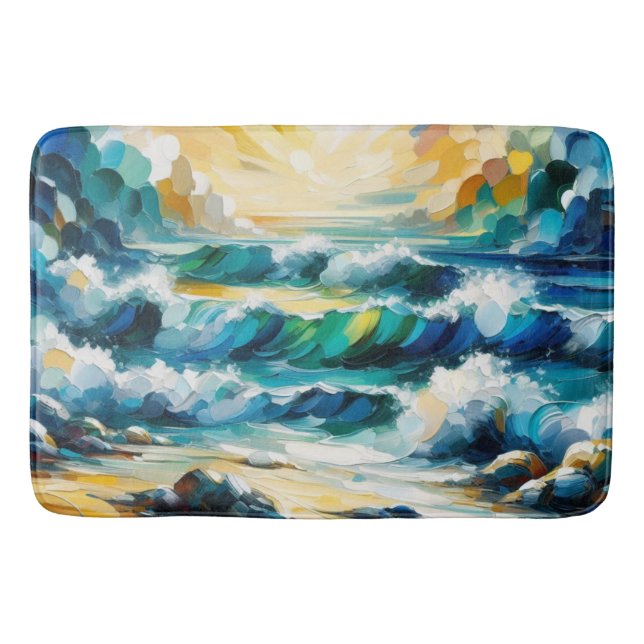 Bath Mat Ocean Waves And Sunrise Abstract Art (Front)