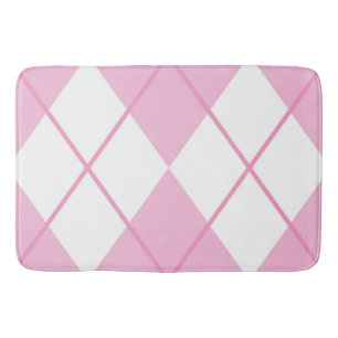 Bath Mat/Pink and White Plaid Diamond Pattern Bath Mat