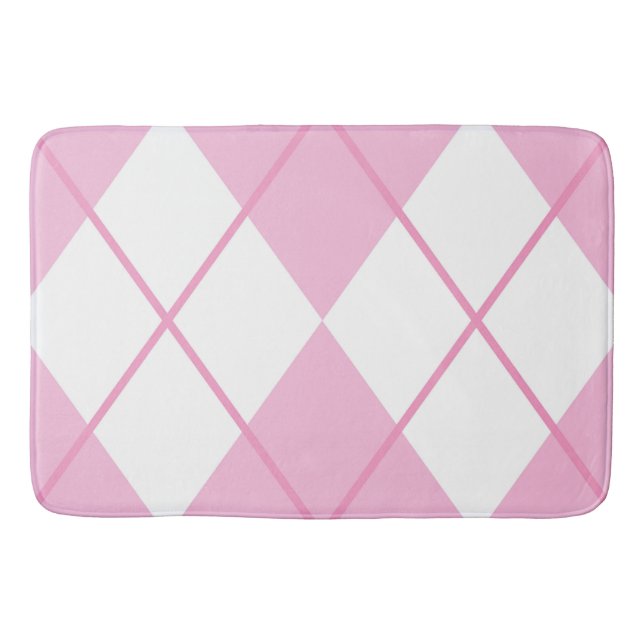 Bath Mat/Pink and White Plaid Diamond Pattern Bath Mat (Front)