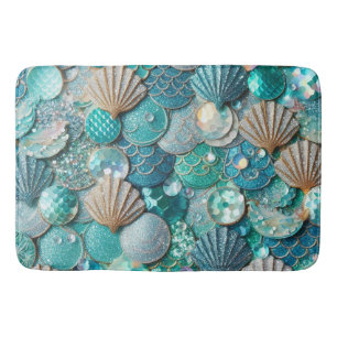 Bath Mat Shimmering Teal Mermaid Tail And Shells