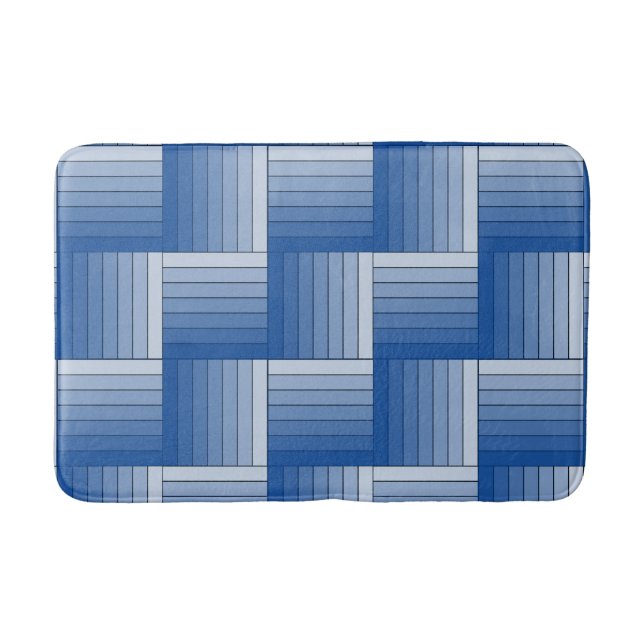 Bath Mat -  Tiles of Blue Ombre Stripes (Front)