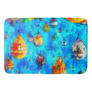 Bath Mat Watercolor Art Hot Air Balloons 