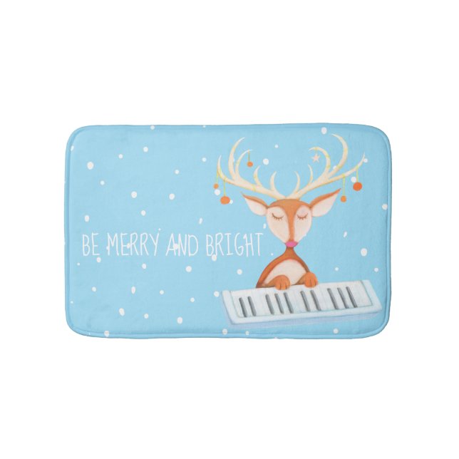 Bath Mat with Christmas reindeer playing the piano (Front)
