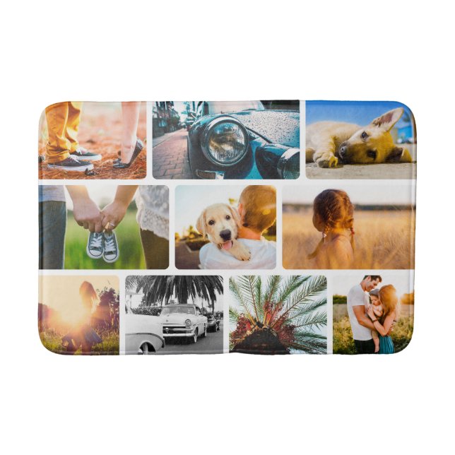 Bath Mat Your 10 Photo Rounded Collage White (Front)