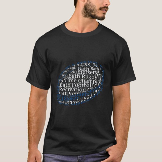 Bath Rugby Union Fan Rugby Ball Word Cloud English T-Shirt (Front)