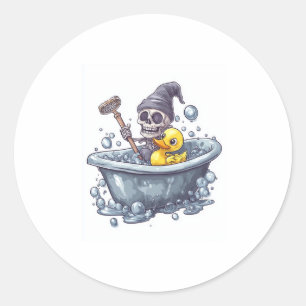 Bath Time Bones – Cute Funny Skull in Tub Classic Round Sticker