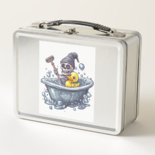 Bath Time Bones � Cute Funny Skull in Tub Metal Lunch Box