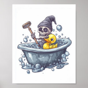 Bath Time Bones � Cute Funny Skull in Tub Poster