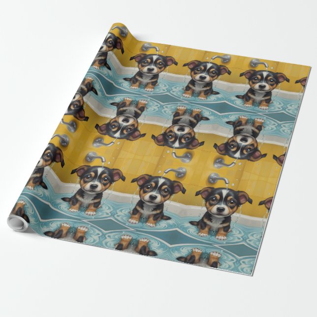 Bath-time Buddies animals in a bath Wrapping Paper (Unrolled)