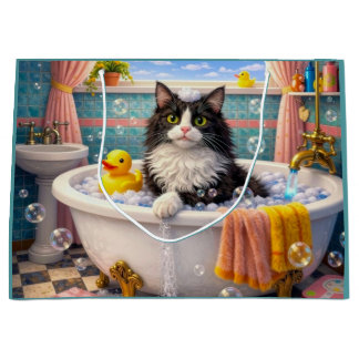 Bath Time , Cat  Large Gift Bag