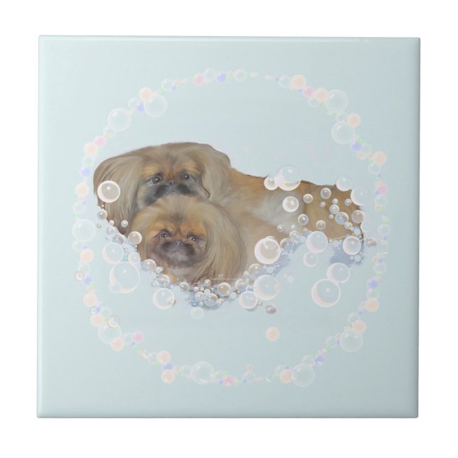 Bath Time Pekingese Duo Tile (Front)