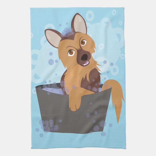 Bath Time Puppy Kitchen Towel (Vertical)