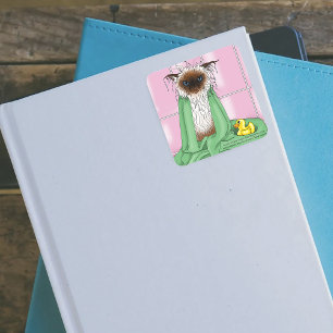 Bath Time Siamese Cat Square Sticker