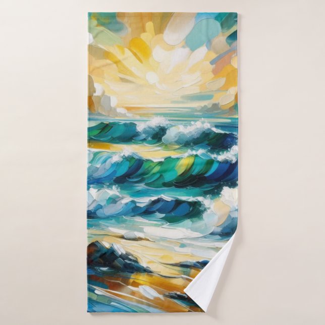Bath Towel Ocean Waves And Sunrise Abstract Art (Bath Towel)