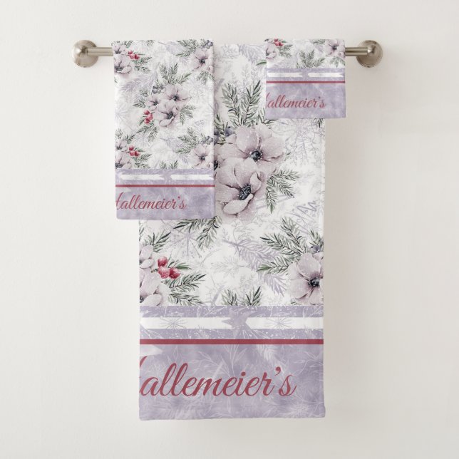 Bath Towel Set 3pc. Happy Holidays in Lavender P (Insitu)