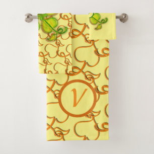 Bath Towel Set - Ivy Leaves and Monogram on Yellow
