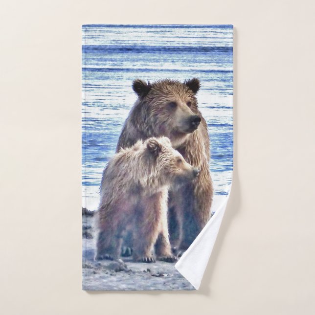 Bath towel set w/ grizzly bear and cub (Hand Towel)
