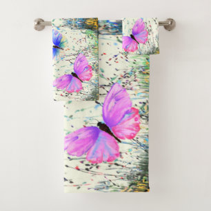 Bath Towel Set with Butterflies