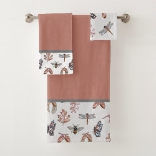 Bath towel set with Nature Print, copper