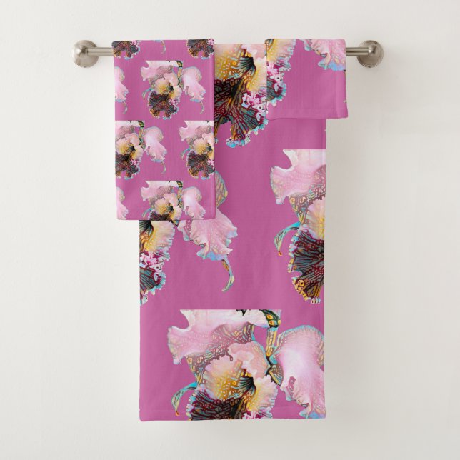 Bath Towel Set with Orchids in Pink (Insitu)