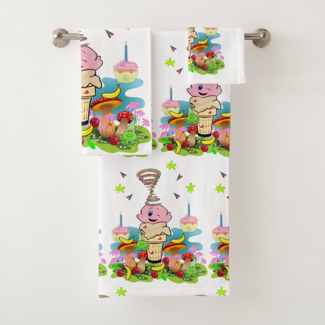 Bath Towel Sets, Twin Happy Birthday Cupcake (En situation)