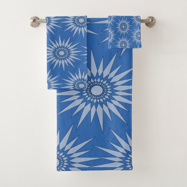 Bath Towel - Starburst Tiled on Blue (Insitu)
