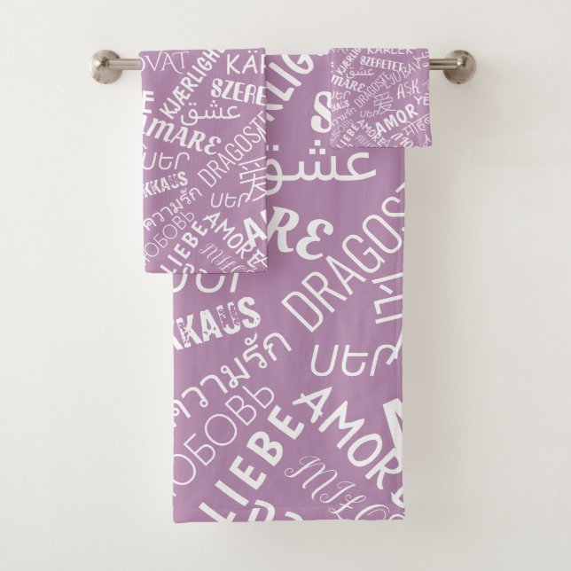 Bath Towels Love Text Multi Language - Your Colour (Insitu)