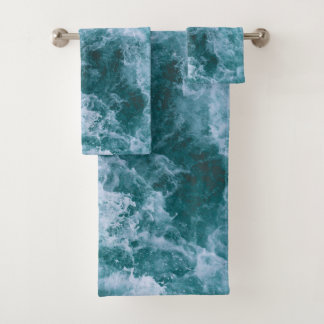 Bath towels: The Ocean, Sea, Waves, Blue, Cyan Bath Towel Set