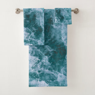 Bath towels: The Ocean, Sea, Waves, Blue, Cyan Towel Set
