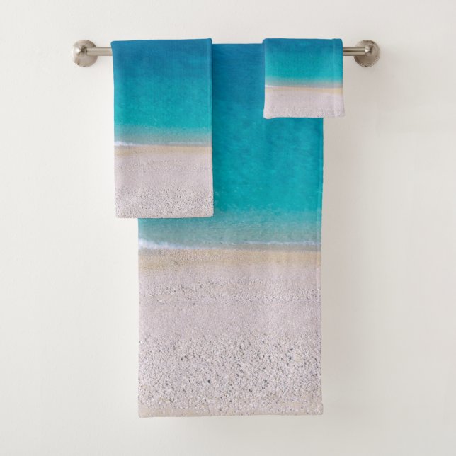 Bath towels: Tropical beach shore, Ocean, Waves Bath Towel Set (Insitu)