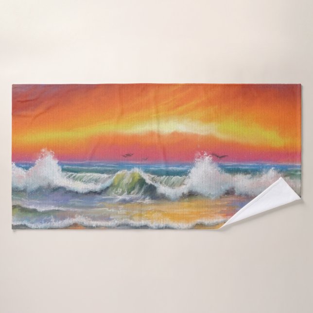 Bath Towels with Sea Sunset Waves Design (Bath Towel)