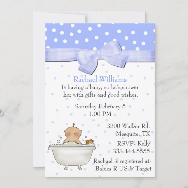 Bath Tub Baby Boy Shower Invitation (Front)