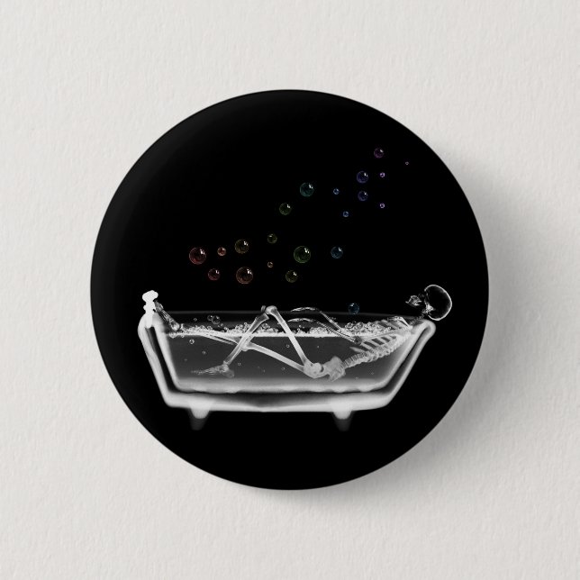 Bath Tub X-Ray Skeleton - Rainbow Bubbles 2 Inch Round Button (Front)
